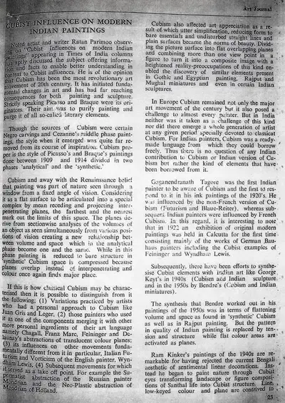 Cubist influence on modern indian paintings, 1972, Newspaper Clipping