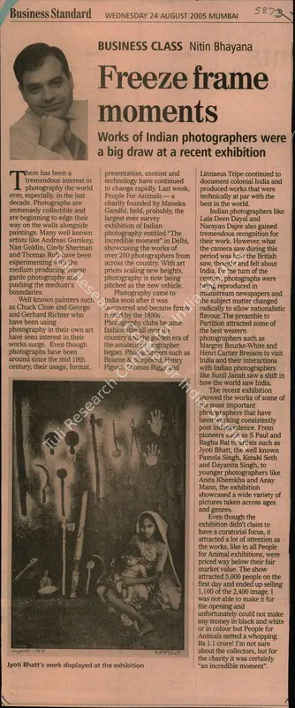 Nitin Bhayana (Writer), Freeze Frame Moments, 2005, Newspaper Clipping