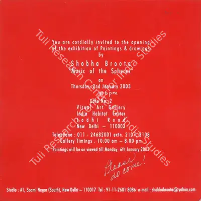 Shobha Broota (Artist), Exhibiiton of Paintings & Drawings by Shobha Broota, 2003, Solo Exhibition Invitation