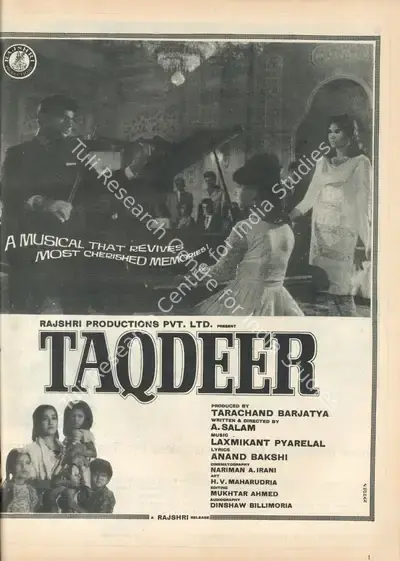 Tarachand Barjatya (Producer), Taqdeer, 1967, Advertisement