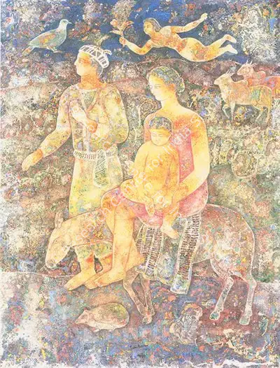 Sakti Burman (Artist), Flight To Egypt, 2002, Painting