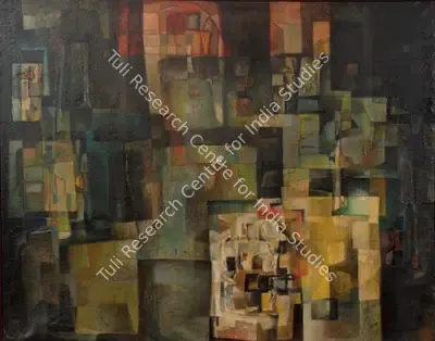 Bikash Bhattacharjee (Artist), Cityscape, 1961, Painting