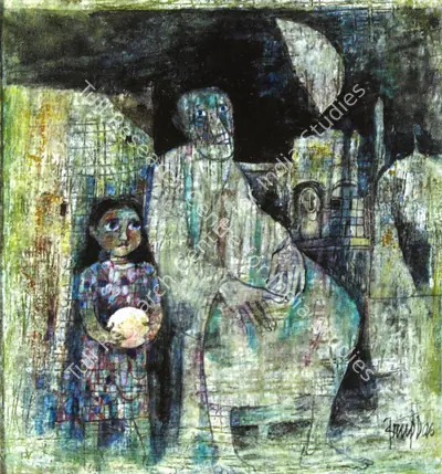 Arup Das (Artist), With grand daughter, Painting