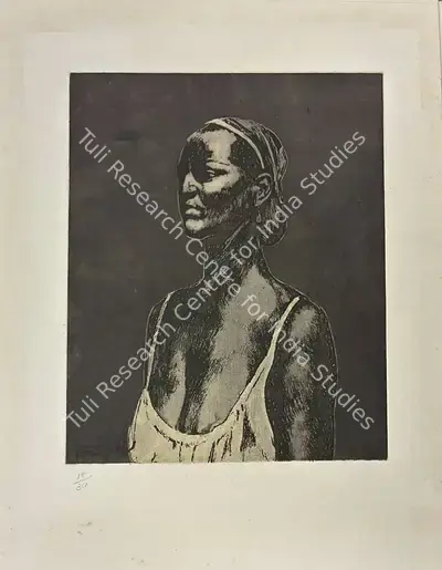 Bikash Bhattacharjee (Artist), Untitled (Woman), 1980, Graphic Art