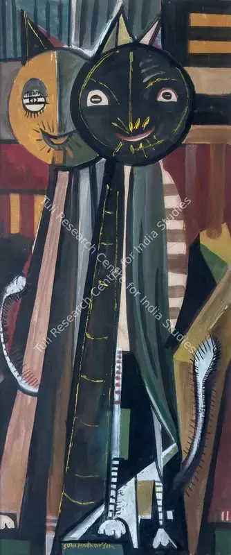 Sunil Madhav Sen (Artist), Untitled (Two Cats), Painting