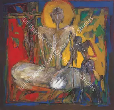 Dhiraj Choudhury (Artist), Buddha and Gandhiji, 1995, Painting