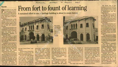 Tina Jain (Reporter), From Fort to Fount of Learning, 2005, Newspaper Clipping