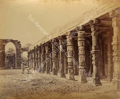 Samuel Bourne (Photographer), Chausath Khamba or Sixty-Four Pillars, Qutub Minar, Delhi, 1865, Antiquarian Photograph