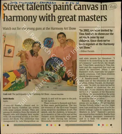 Rohit Bhatia (Reporter), Street Talents Paint Canvas in Harmony with Great Masters, 2006, Newspaper Clipping