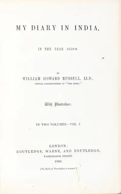 William Howard Russell (Author), My Diary in India, 1860, Authored Antiquarian Book