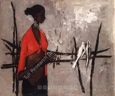 B. Prabha (Artist), Feeding Birds, 1964, Painting
