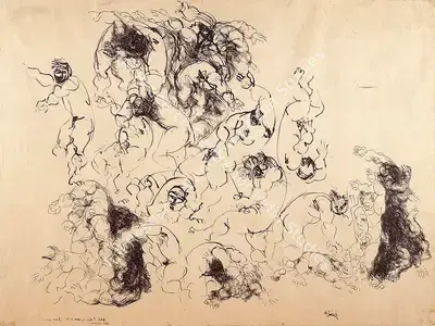 Nikhil Biswas (Artist), Combat Series, 1963, Drawing