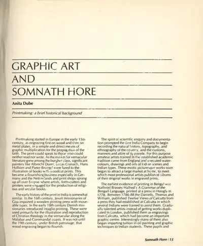Anita Dube (Essayist), Graphic Art and Somnath Hore, 1984, Essay