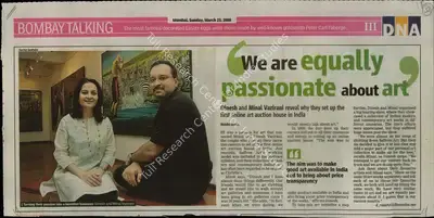 Riddhi Doshi (Reporter), We are Equally Passionate about Art, 2008, Newspaper Clipping