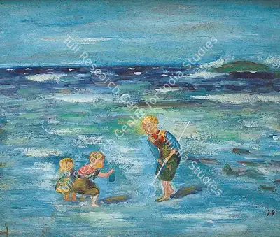 Jamini Roy (Artist), Children Playing In The Sea, 1929, Painting