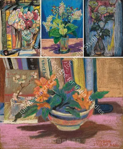 Chittaprosad (Artist), Still Life with Flowers, 1960, Drawing