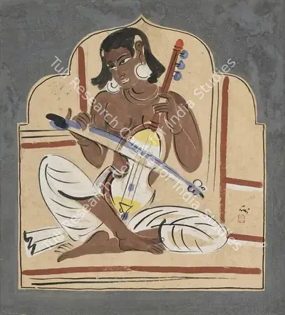 Nandalal Bose (Artist), Esraj Player, 1937, Painting