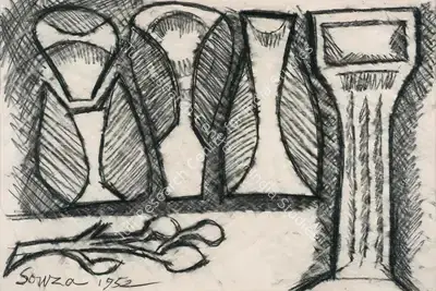 F.N. Souza (Artist), Still Life, 1952, Drawing
