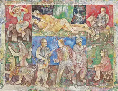 Sakti Burman (Artist), Love and Violence, 2008, Painting