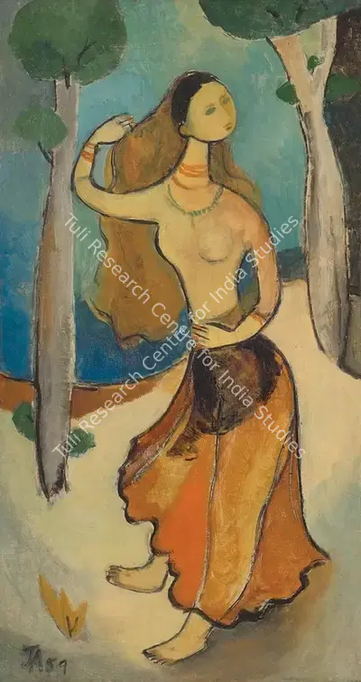 Jaya Appasamy (Artist), Woman with Flower, 1959, Painting