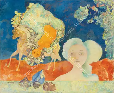 Sakti Burman (Artist), Untitled (Nymphes), 1980, Painting