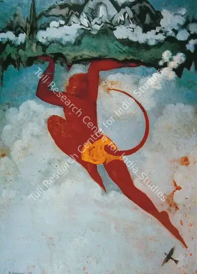 B.C. Sanyal (Artist), Gandhamadan and Hanuman, 1978, Painting