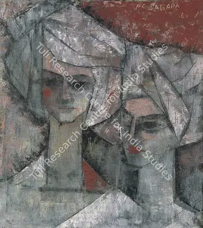 Sagara, Piraji (Artist). Farmers. Oil on jute canvas pasted on board, 1960 | Painting  | 00881777