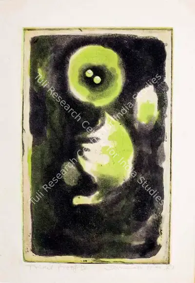 Somnath Hore (Artist), Untitled (Green Figure), 1967, Graphic Art