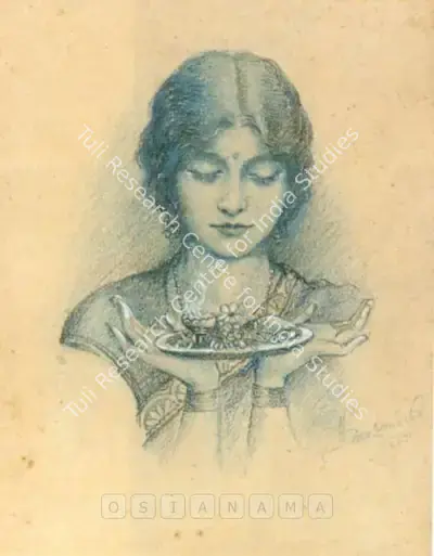 Hemendranath Mazumdar (Artist), Pujarini, 1931, Drawing