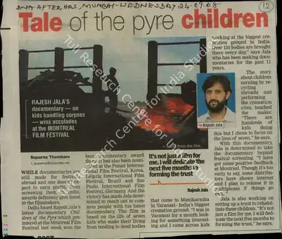 Suparna Thombore (Reporter), Tale of the Pyre Children, 2008, Newspaper Clipping