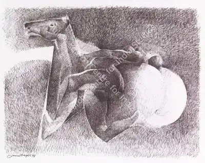 Jamil Naqsh (Artist), Horse and Nude, Drawing