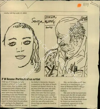 F N Souza, 2003, Newspaper Clipping