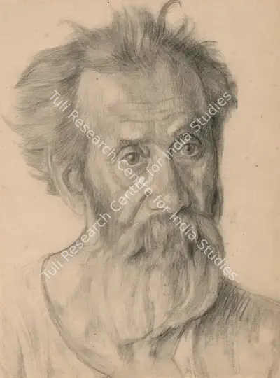 Satish Sinha (Artist), Portrait of an Old Man, Painting