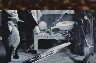 T.V. Santhosh (Artist), Two Wise Men and their Sheep, 2003, Painting