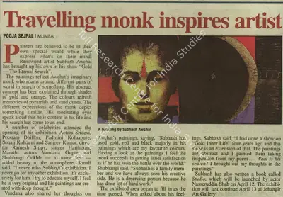 Pooja Sejpal (Reporter), Travelling Monk Inspires Artist, 2008, Newspaper Clipping