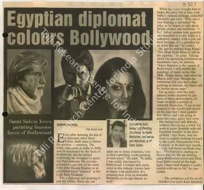 Shruti Badyal (Reporter), Egyptian Diplomat Colours Bollywood, 2009, Newspaper Clipping