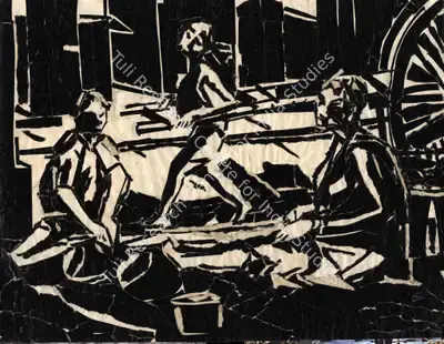 Somnath Hore (Artist), Workers, 1960, Graphic Art