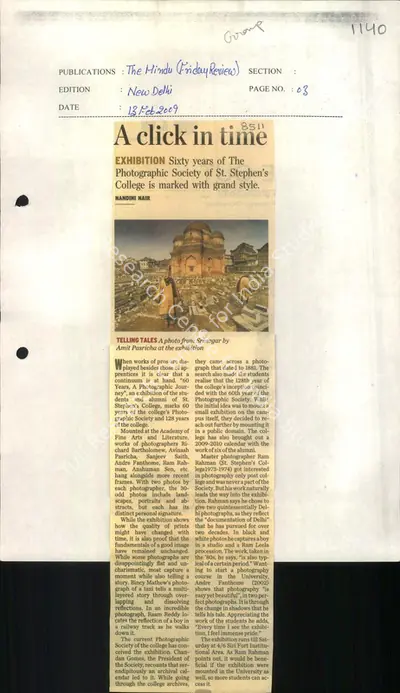 Nandini Nair (Reporter), A Click in Time, 2009, Newspaper Clipping