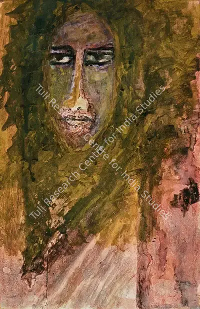 Rabindranath Tagore (Artist), Untitled (Head of a Woman), 1939, Painting