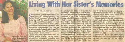 Poonam Goel (Reporter), Living With her Sister's Memories, 2000, Newspaper Clipping