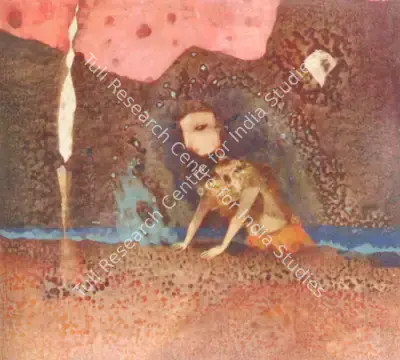 Pyne, Ganesh (Artist). Under The Red Cloud (Or The Amphibian). Pen and ink and watercolour on paper, 1970 | Painting  | 00877059