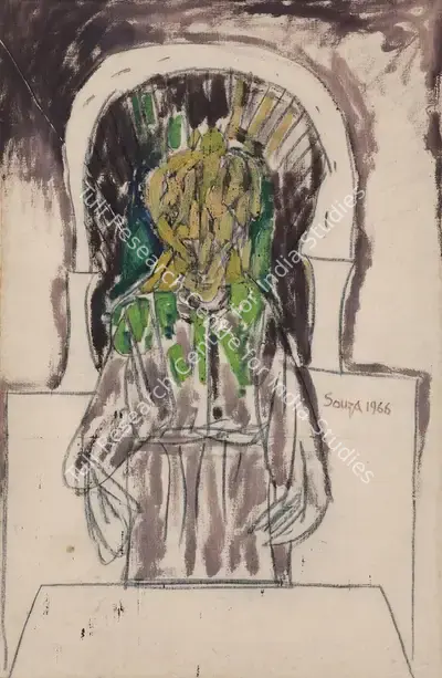 F.N. Souza (Artist), Untitled (Priest at Altar), 1966, Painting