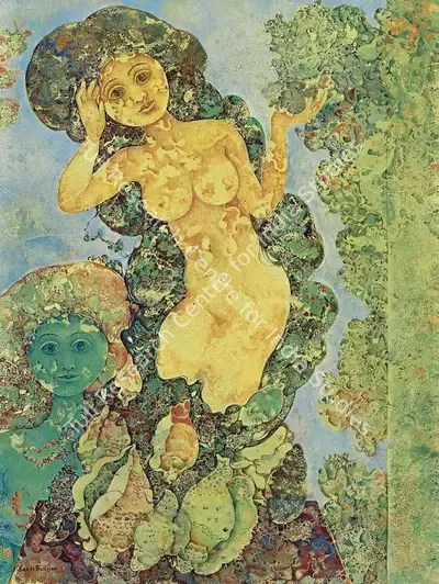 Sakti Burman (Artist), Sirene Aux Coquillage, 1980, Painting