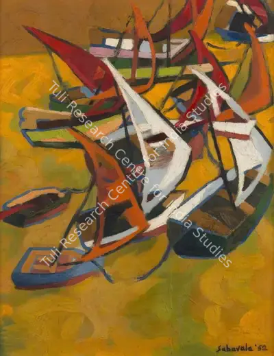 Jehangir Sabavala (Artist), Untitled (Boats in Harbor), 1952, Painting