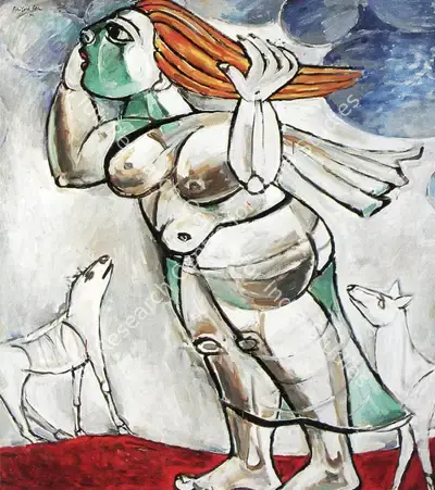 Paritosh Sen (Artist), Woman Braving a Storm, 1996, Painting