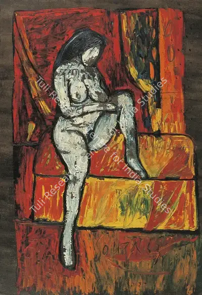 Souza, F.N. (Artist). Nude On Bed. Oil on canvas, 1963 | Painting | FineArts | 00373317