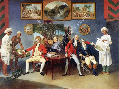 Johann Zoffany (Artist), Colonel Antoine Polier, Claude Martin and John Wombwell with the Artist, 1787, Painting