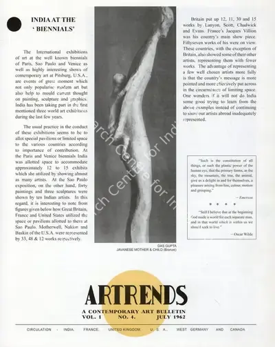Janakiram, P.V. (Editor). Artrends - A Contemporary Art Bulletin. 1(4). Madras: Progressive Painters, July 1962 | Bulletin | FineArts | 00842084