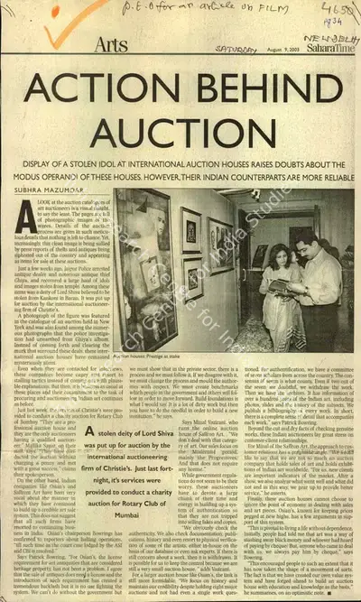 Subhra Mazumdar (Reporter), Action Behind Auction, 2003, Newspaper Clipping