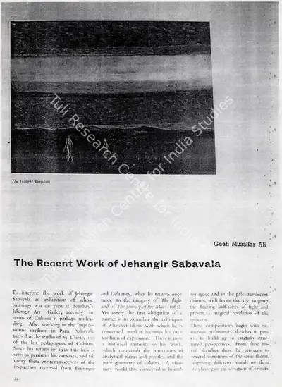 Geeti Muzaffar Ali (Writer), The Recent work of Jehangir Sabavala, Newspaper Clipping